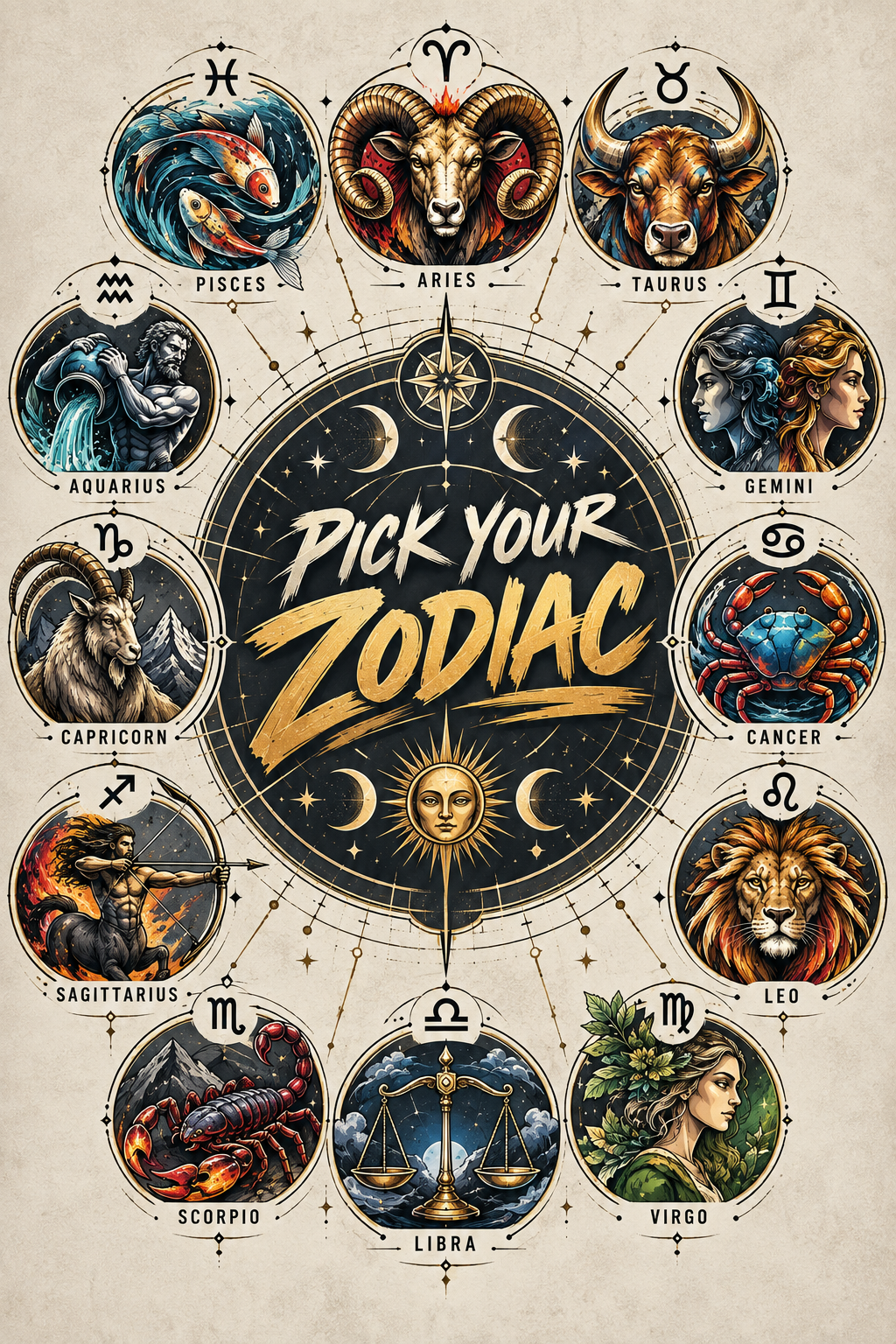 Printed Crew Neck Zodiac T-Shirts