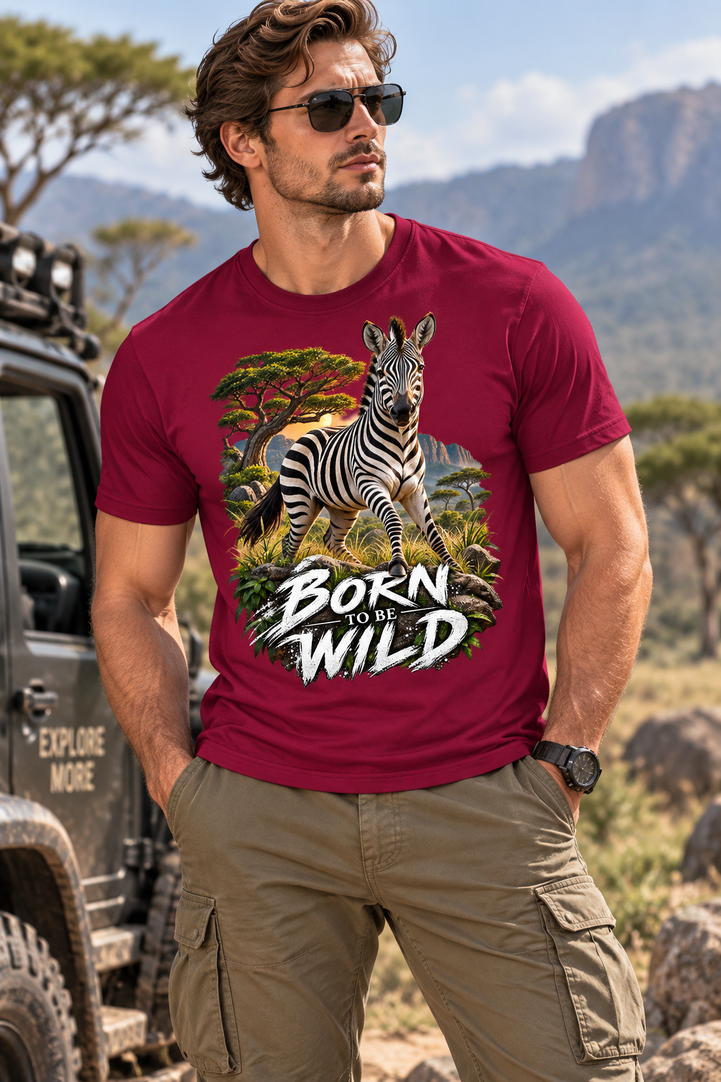 Printed Crew Neck Jungle Tee - Maroon