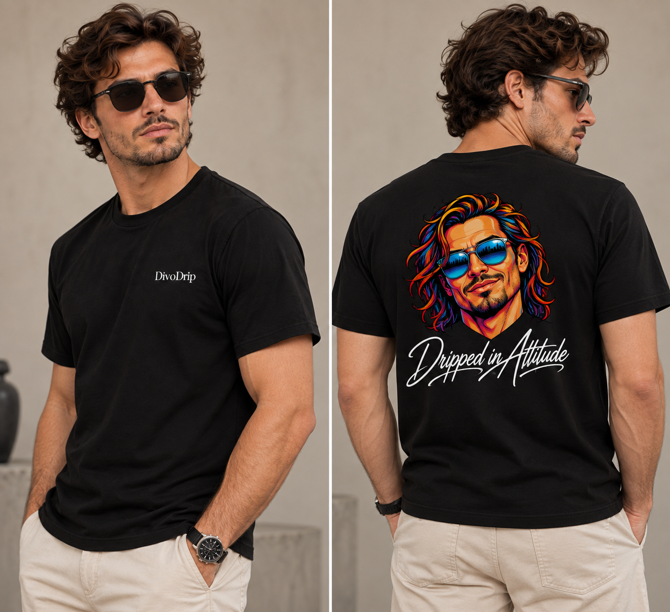 Printed Crew Neck Tee - Black