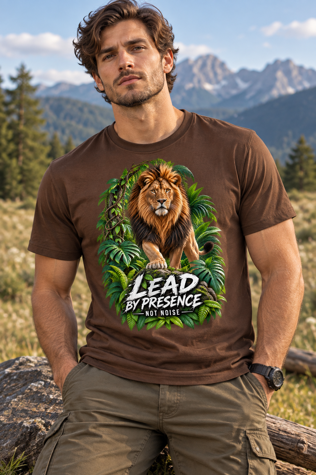 Printed Crew Neck Jungle Tee - Brown
