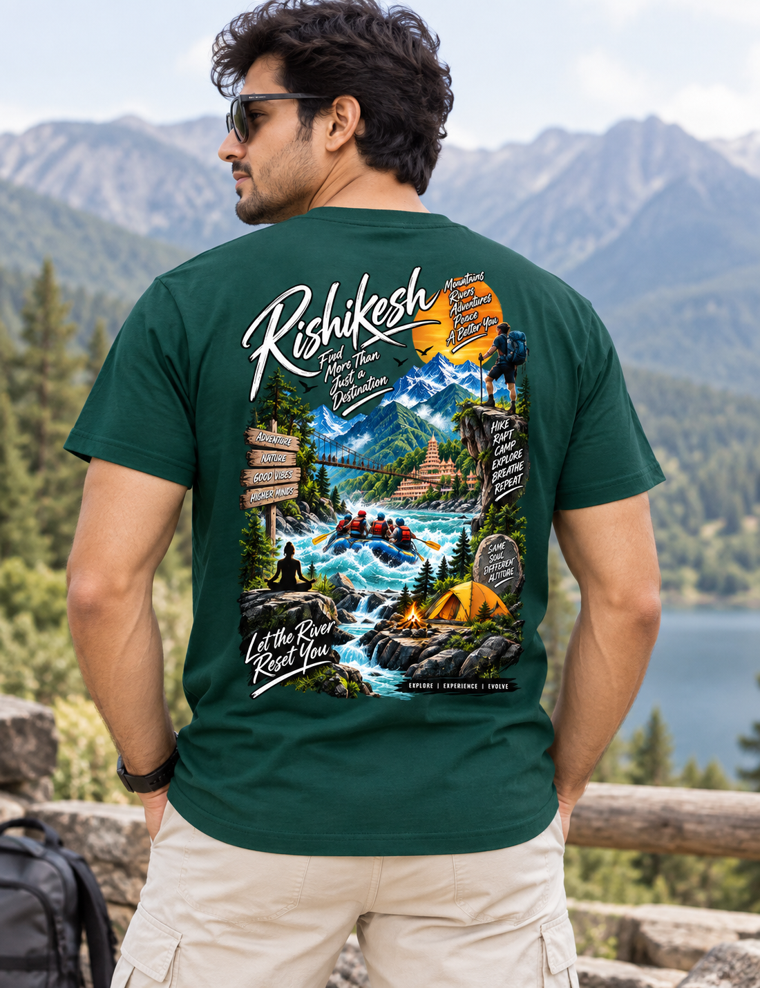 Printed Crew Neck Unbound Tee - Bottle Green