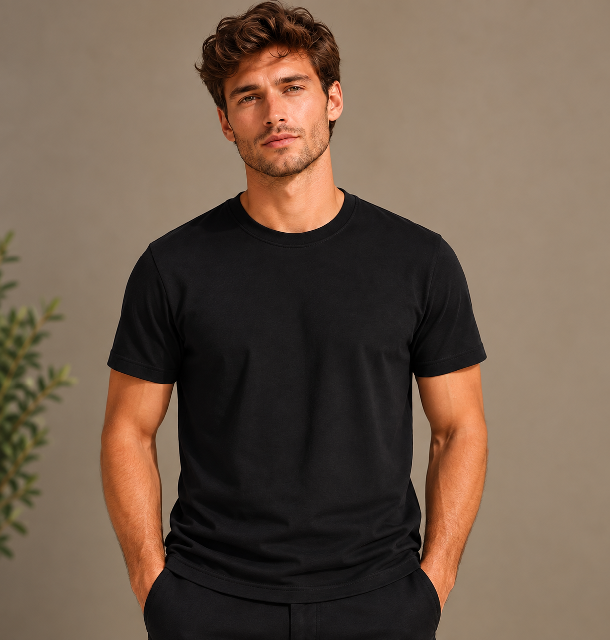 Classic Crew Neck Plain Tee - Black