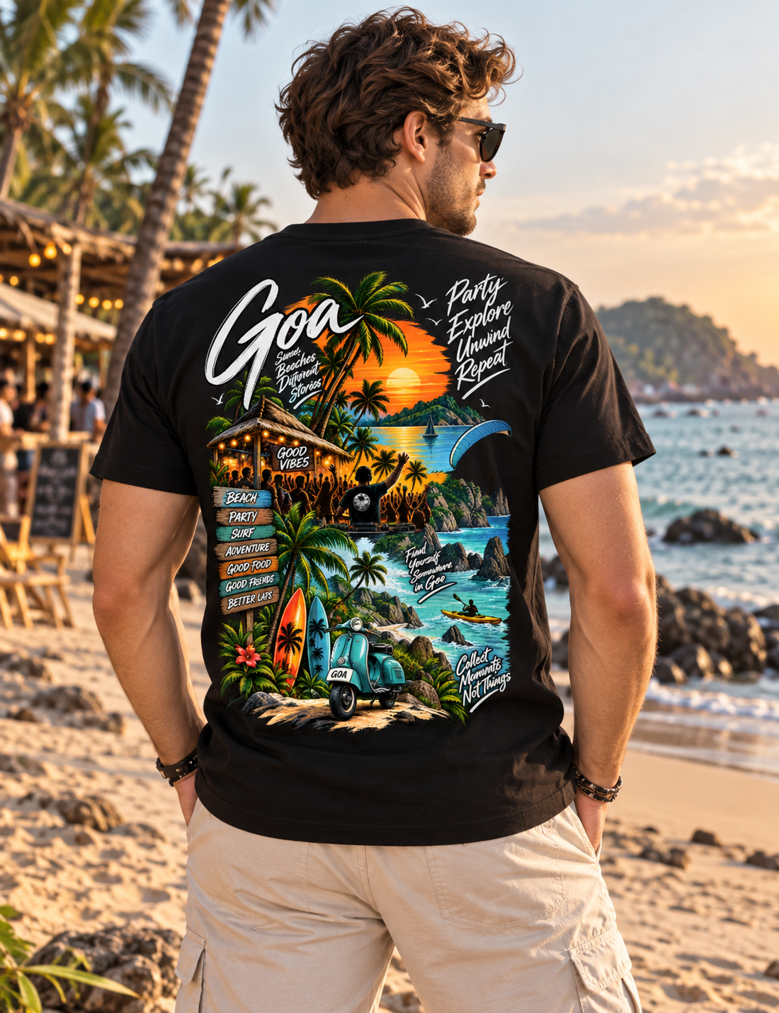 Printed Crew Neck Unbound Tee - Black