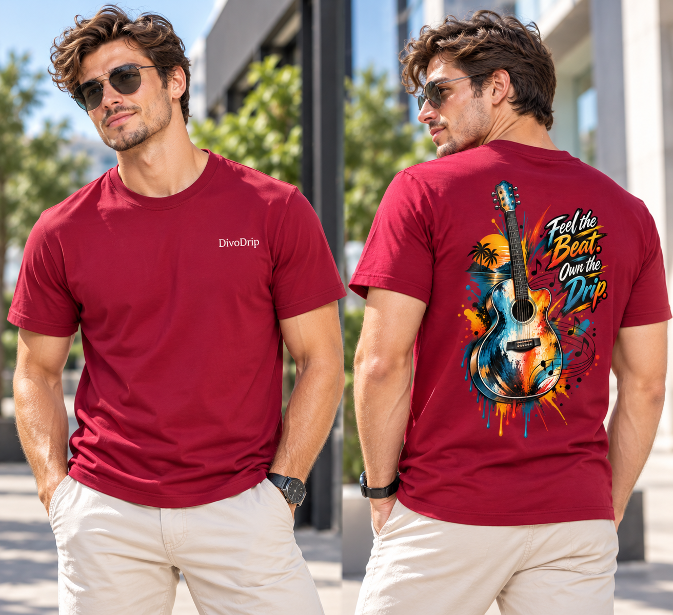 Printed Crew Neck Tee - Maroon