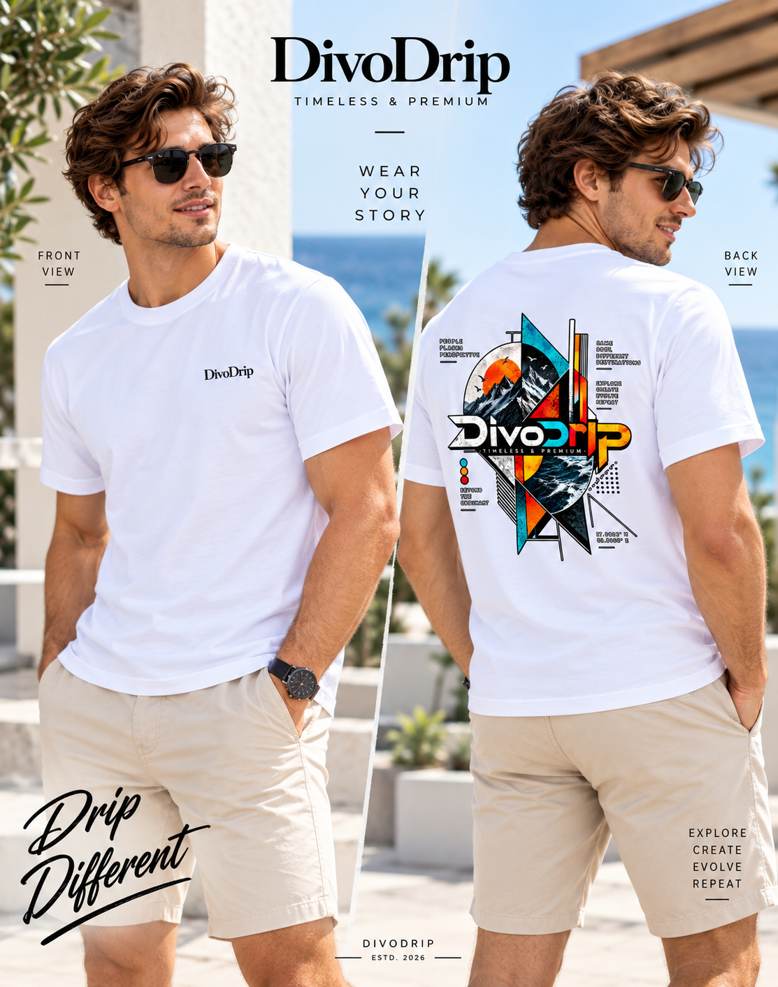 Printed Crew Neck Tee - White