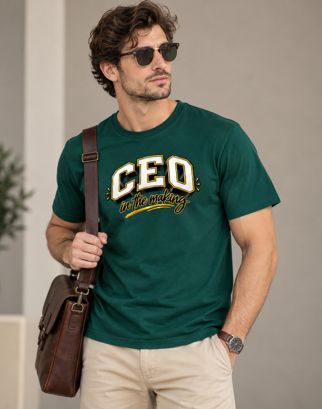 Printed Crew Neck Tee - Bottle Green