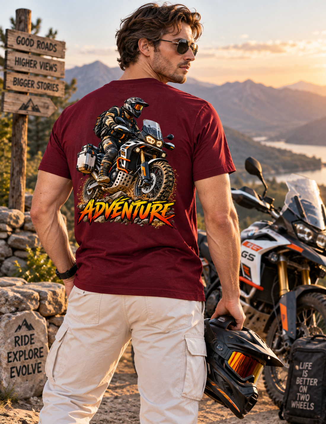 Printed Crew Neck Unbound Tee - Maroon
