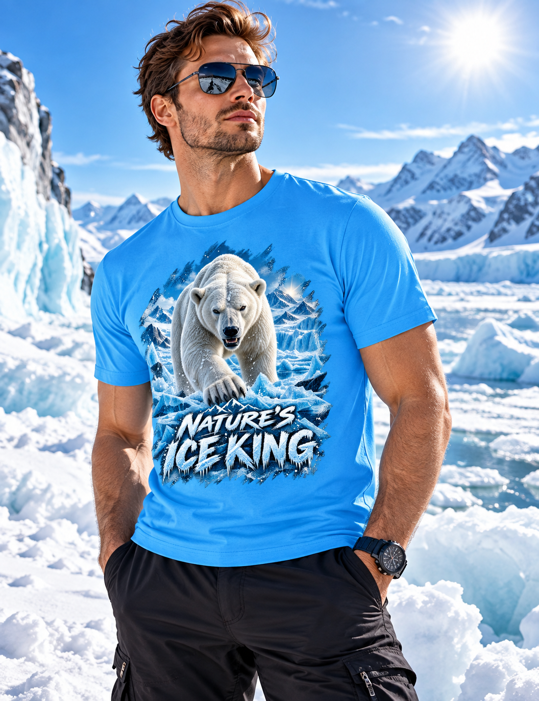 Printed Crew Neck Jungle Tee - Sky Blue