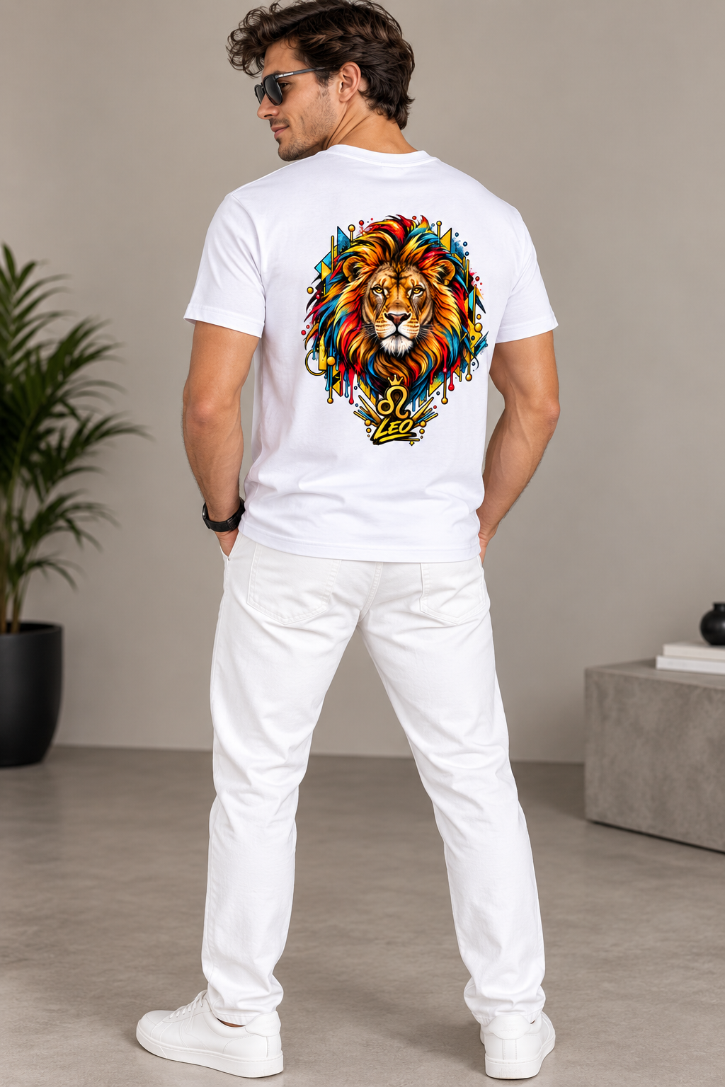 Printed Crew Neck Zodiac Tee - White